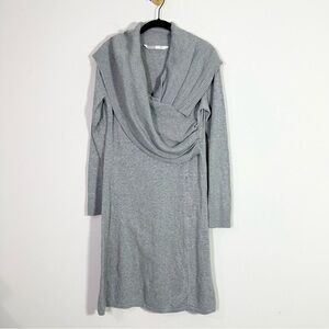 Athleta Gray Cotton Wool Long Sleeve Knit Shawl Collar Dress